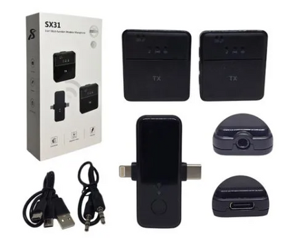 Micrófono Inalámbrico Solapa Tipo C y Lightning SX31 Doble Audio Para Smartphone
